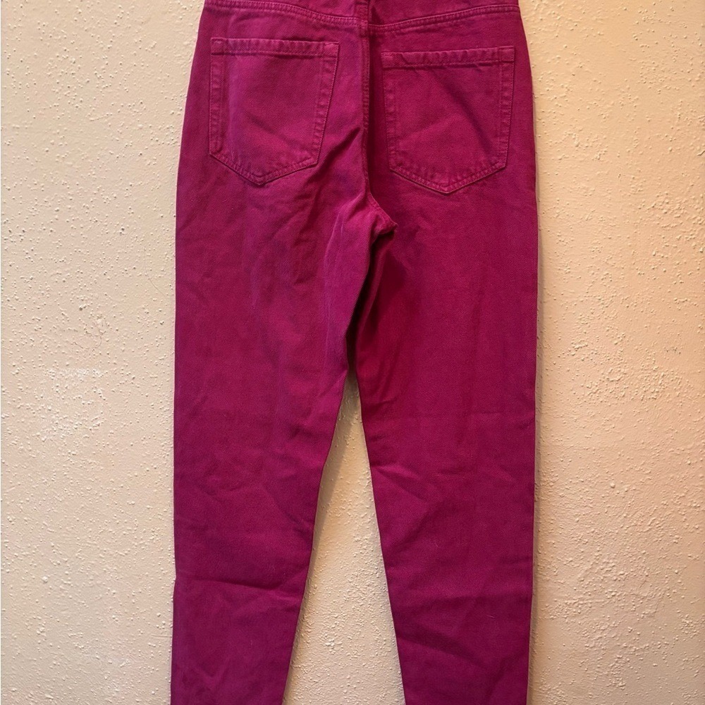 Zara Trafaluc Mom Fit Jeans Magenta Pink High Waisted Tapered Denim Size 00 NEW - Picture 3 of 5